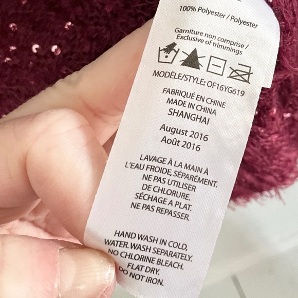 NWOT Sky Girl/Kids Open Knit Cardigan Fuzzy Burgundy Gold Heart Sequins Sz 14/16 - Picture 6 of 6